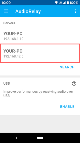 AudioRelay USB 服务器条目